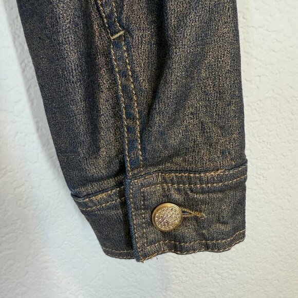 Vintage Denim Jacket Gold Embellished Rhinestone Accents Western Y2K Medium - Picture 6 of 13
